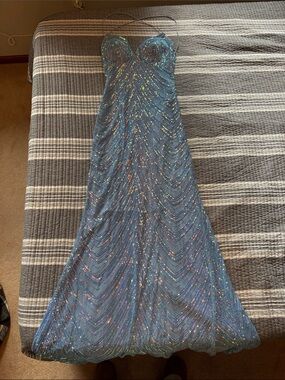 slim fit dress slacks Lani Lace-Up Slit Mermaid Sequin Formal Dress